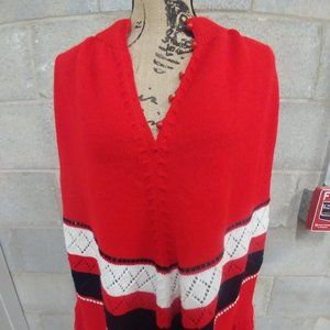 Vintage Womens Red Poncho--Handmade